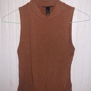 Camel ribbed high neck bodysuit